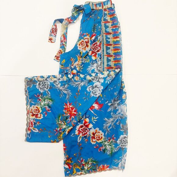 Johnny Was Silk Pants Blue Floral Size Small - Picture 2 of 8